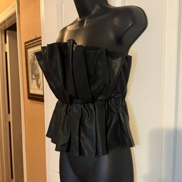“DO+BE” Pleated Ruffle Faux Leather Top - Picture 11 of 16